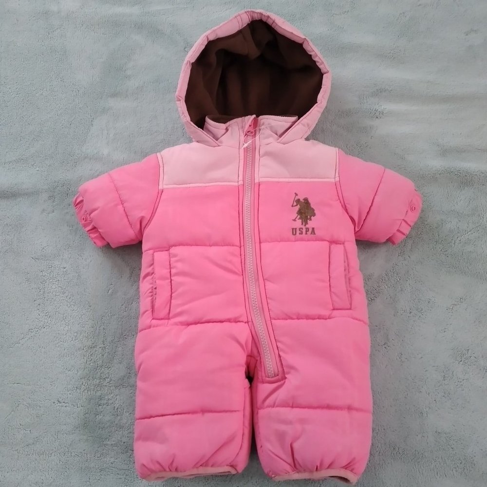 U.S. Polo ASSN Fleece Hooded Winter Baby Jumpsuit Size 3-6 Months